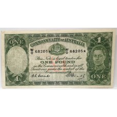 AUSTRALIA 1949 . ONE 1 POUND BANKNOTE . COOMBS/WATT . STAR NOTE